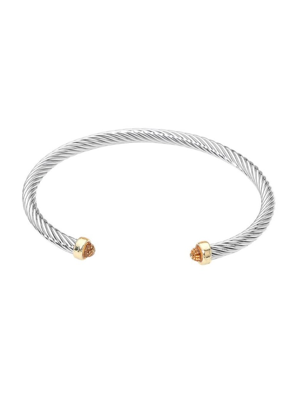 Tigerstars Topaz faceted Stone Tip Twisted Cable Cuff Bracelet